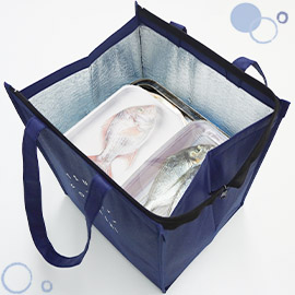 パッキングされた魚がたくさん入るサイズ感の保冷バッグ